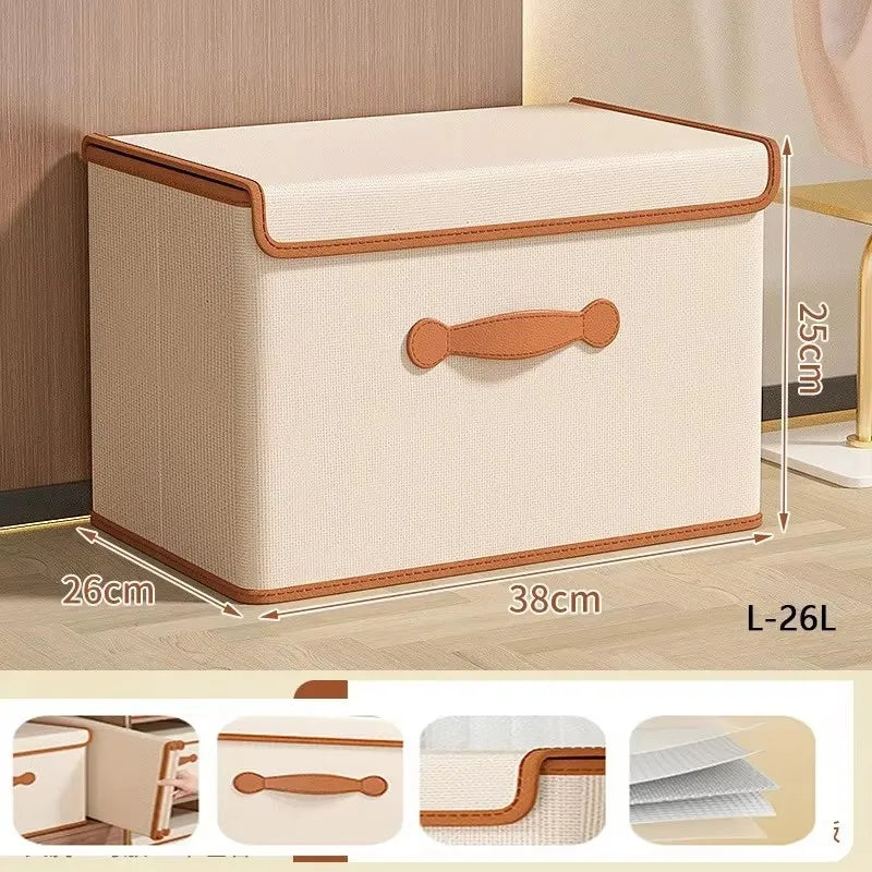 Storage Basket with Lid for Household Use Wardrobe Underwear Storage Box Organizing Boxed Clothes Storage Box Clothes Blankets Qme 26L Beige