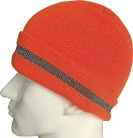 Casual Autumn Winter Warm Caps for Women and Men, Unisex Luminous Outdoor Cycling Ski Knitted Hats with Reflective Stripe Qme Naranja fluorescente