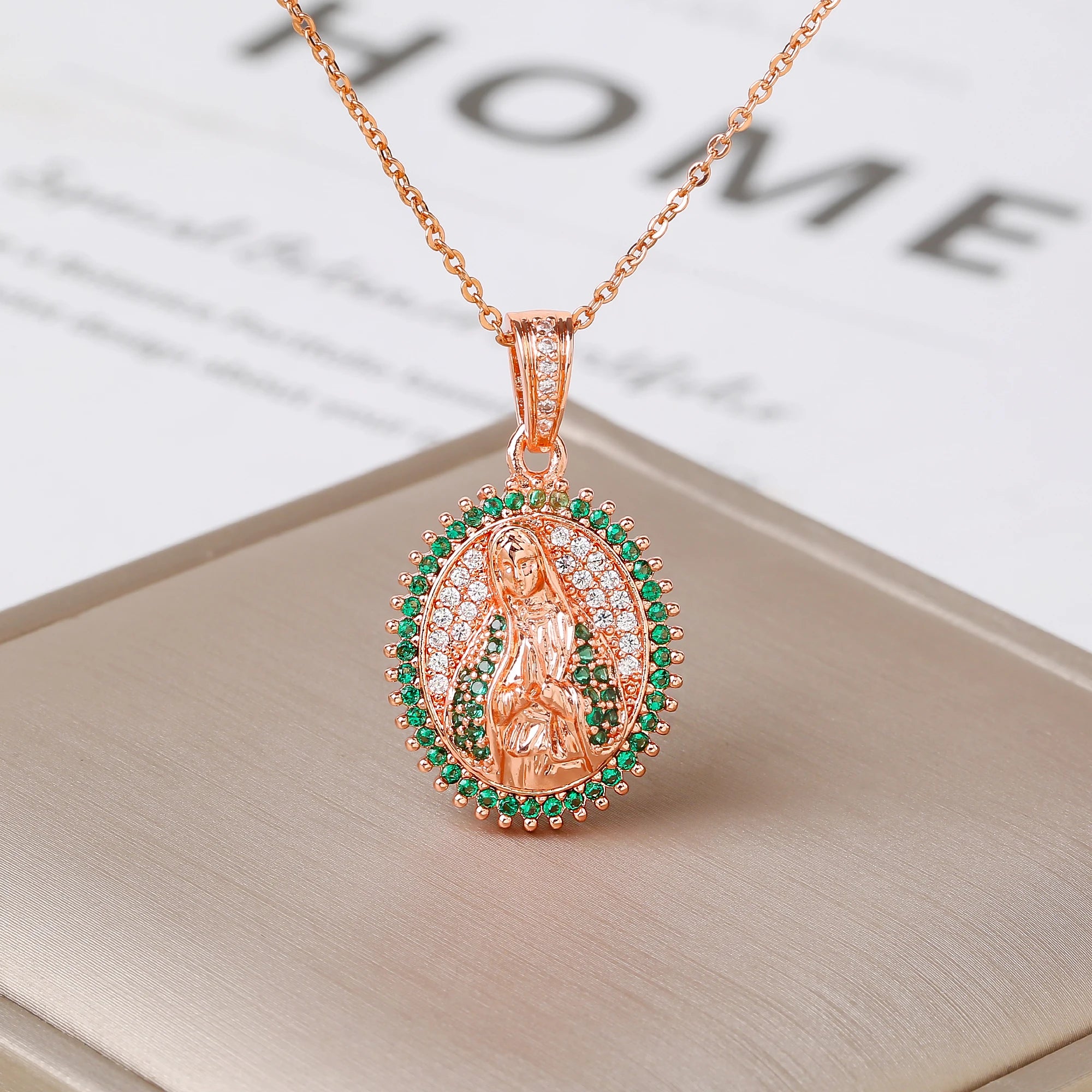 Multicolor Zirconia Oval Rectangle Virgen De Guadalupe Pendant Necklace Catholic Amulet Jewelry For Women Daily Baptism Gift Qme 2