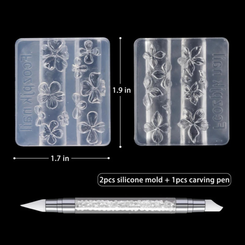 1 Relief Lily Flowers Nail Carving Mold 3D Silicone Hawaii Hibiscus Qme A3