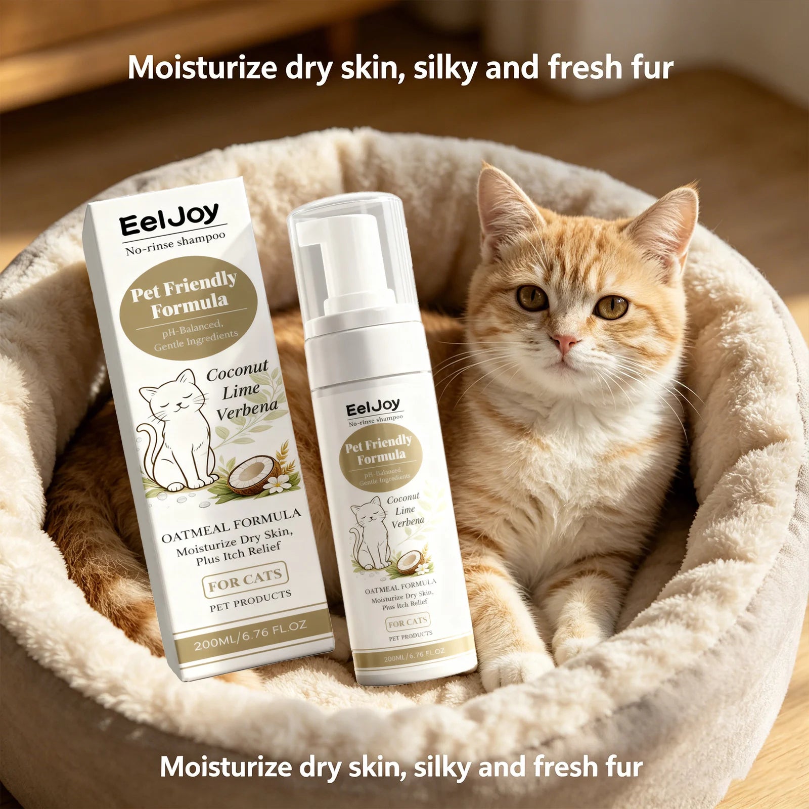 Fragrant Cat Shampoo Moisturizing Remove Dirt Reduce Odors Control Oil Relieve Itching No-Rinse Hypoallergenic Cat Shampoo Foam Qme