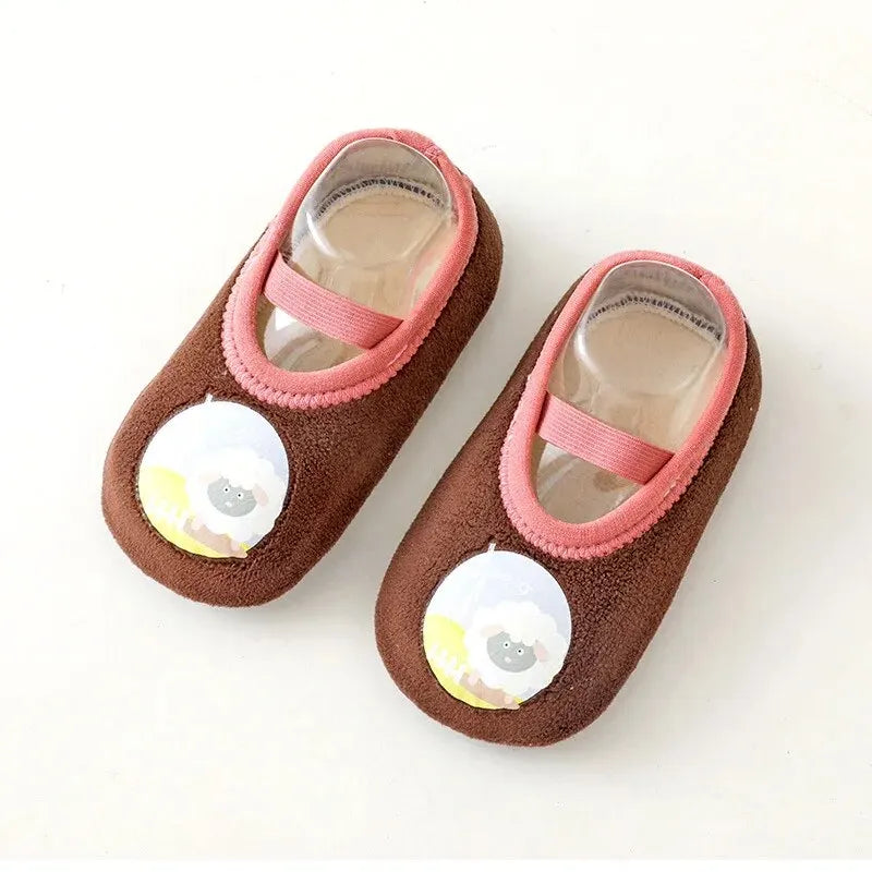 Baby Anti-slip Socks Newborn Warm Crib Floor Shoes with Rubber Sole for Children Boy Toddler Foot Girl Infant Cute Kids Slippers Qme S(1-2Years) BROWN