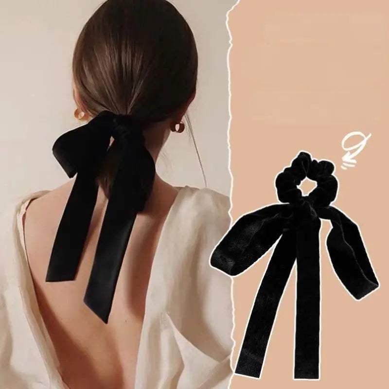 Fashion Vintage Black Velvet Bow Hair Ribbon Scrunchie Women Girls Qme