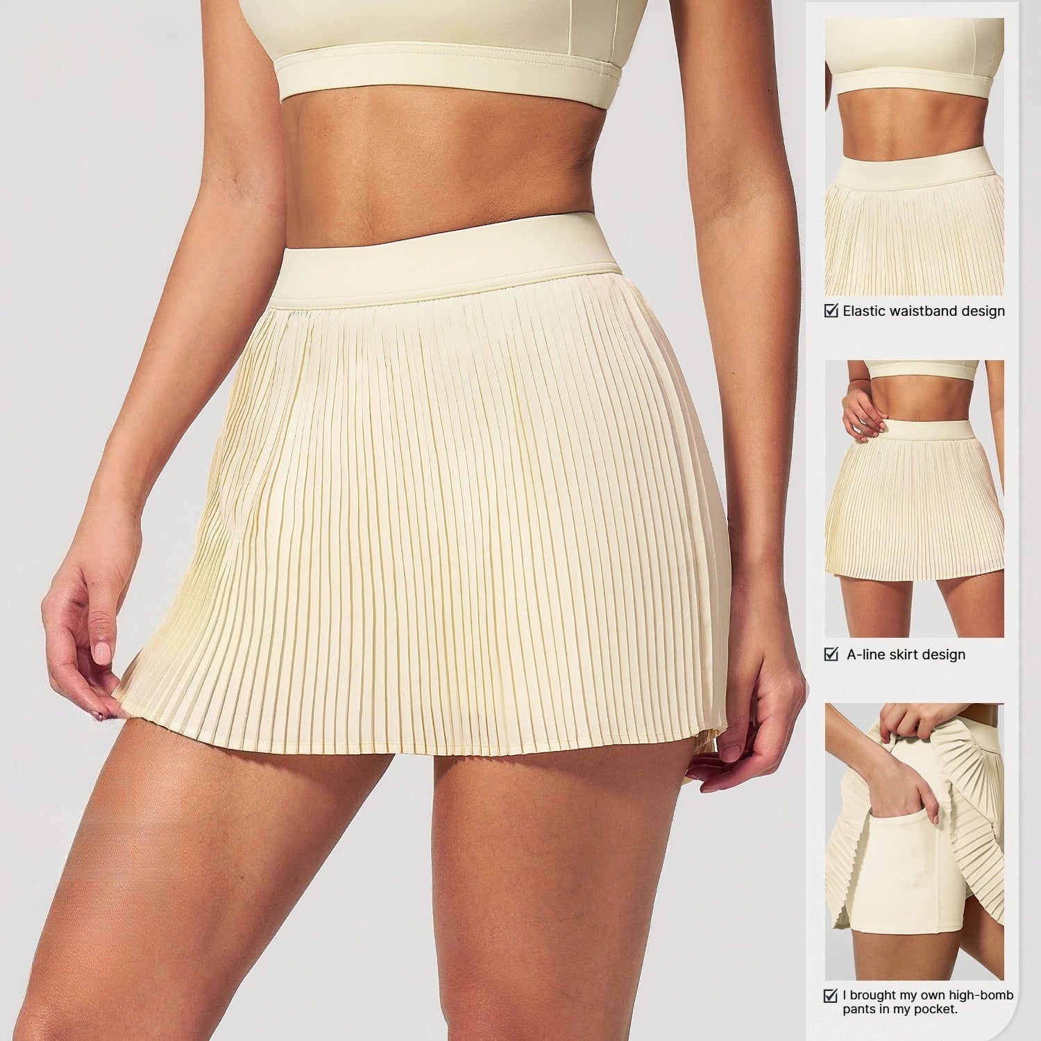 A Organ Pleated Tennis Skirt for Women Fake Two-piece Anti-exposed Sports Fitness Badminton Skirt Golf Skirt Summer Suit Qme
