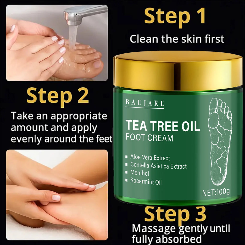 Tea Tree Oil Foot Cream with Aloe & Menthol - Moisturizes & Softens Skin with Hyaluronic Acid & Retinol Qme