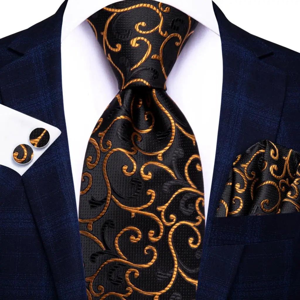 Hi-tie Psialey Black Gold Silk Elegant Tie Men Groom Wedding Necktie Qme SN-3912