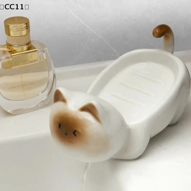 Siamese Cat Ceramic Soap Box Simplicity Household Creative Cute Qme