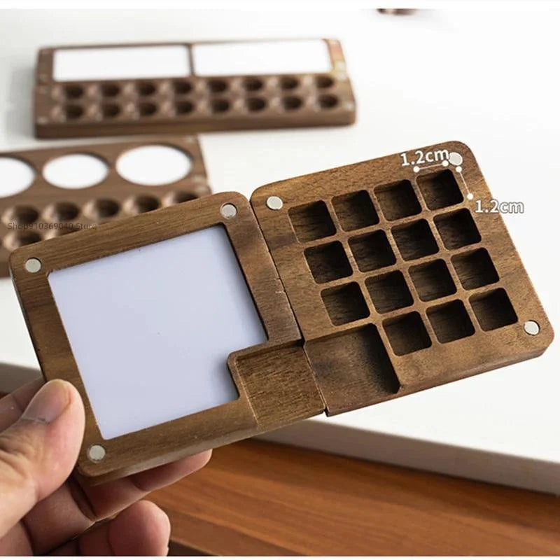 Handmade Portable Wooden Watercolor Paint Box Magnetic Suction Qme