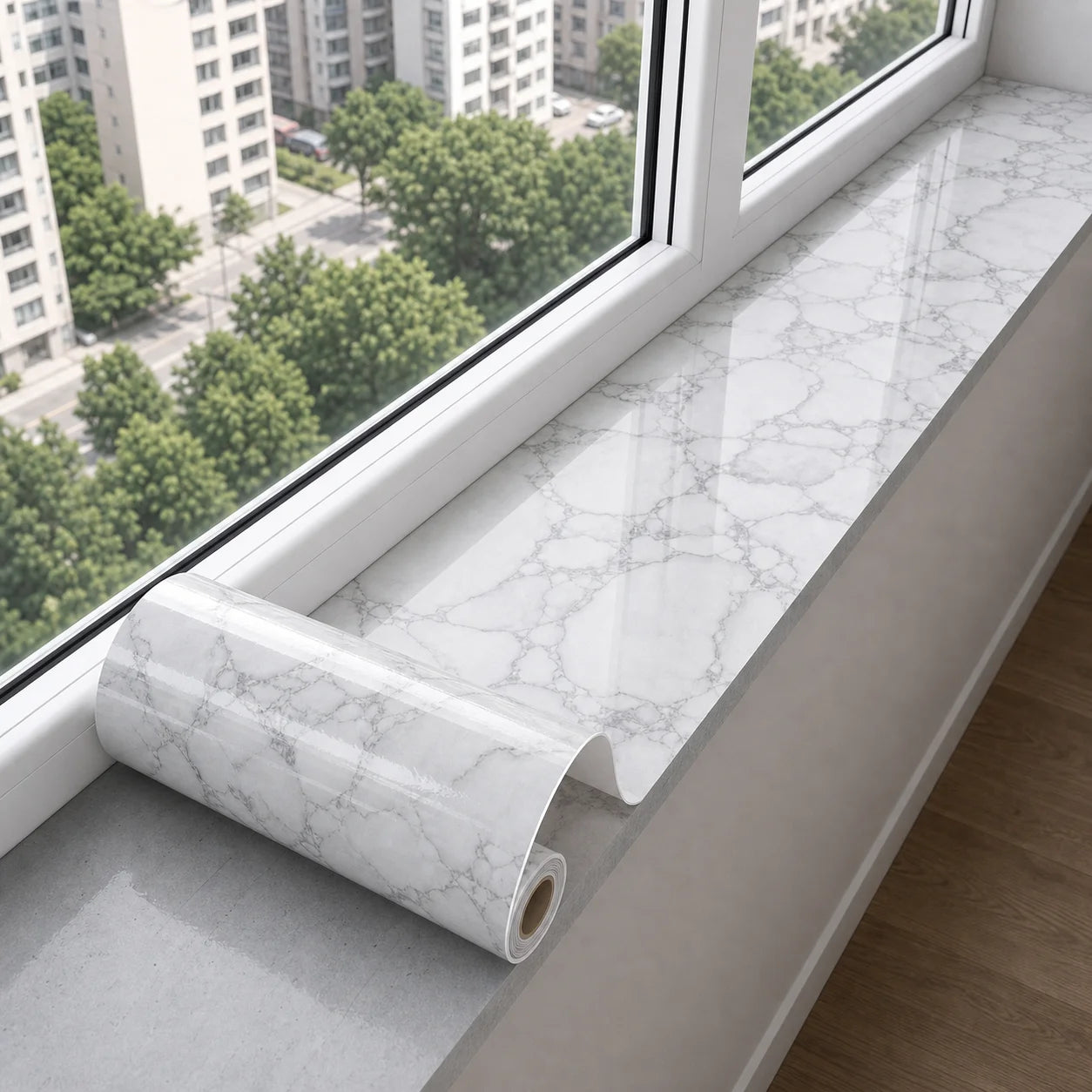 Imitation Ceramic Tile Marble Pattern Window Sill Waterproof Sticker Qme 20cmX1m xuehuabai