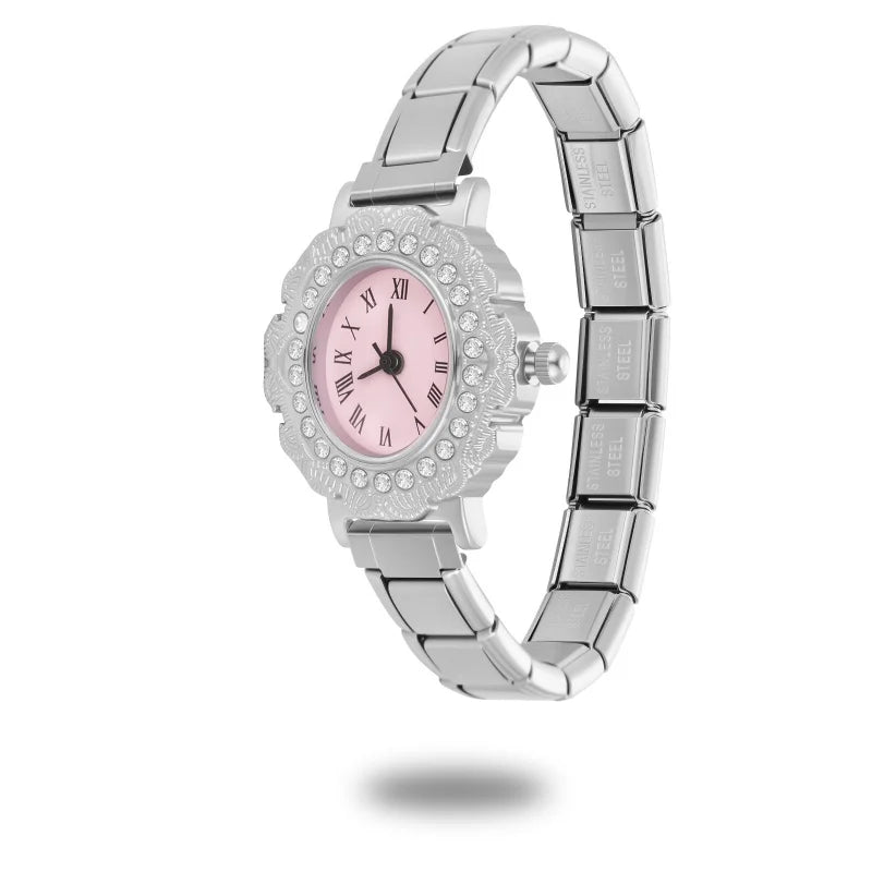 Women's Men's DIY Width Italian Elastic Charm Stainless Oval Watch