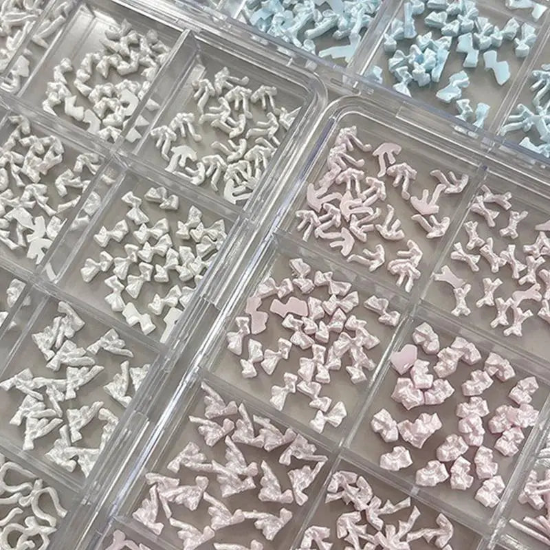 12 Grids Bow Mixed Mini Nail Art Rhinestone Nails Decals Design Charm Qme