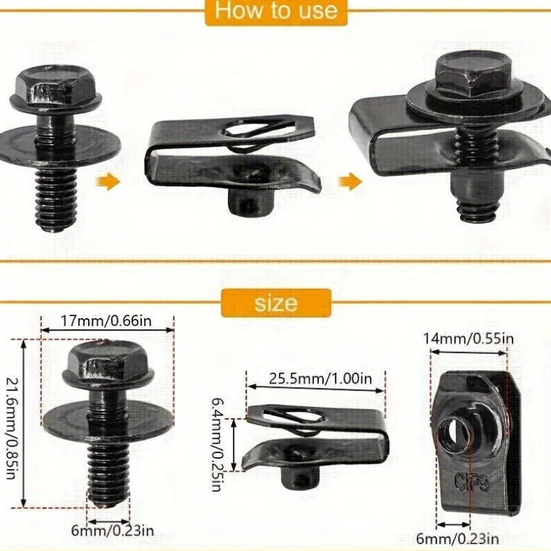 10 Pieces Set of Car Screw Clips, License Plate Frame Strips - Iron Material Qme