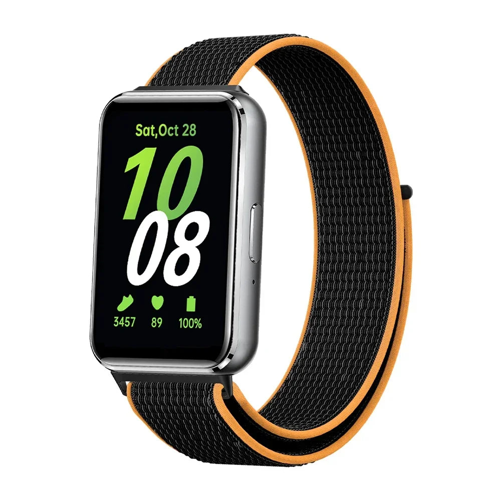 Nylon Loop Strap for Samsung Galaxy Fit 3 Adjustable Elastic Bracelet Watchband for iWatch Samsung Galaxy Fit3 Band Accessories Qme Black Orange For Galaxy Fit3