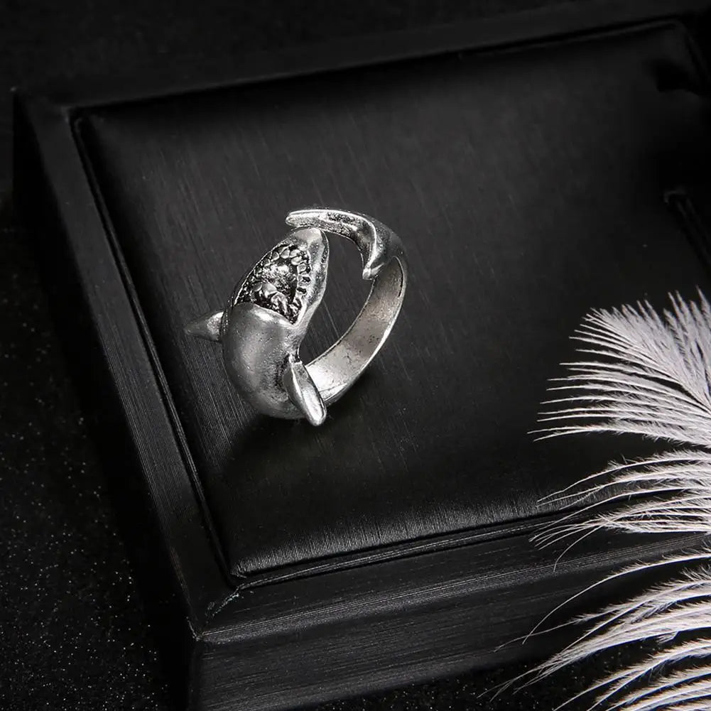 2pcs/set Vintage Shark Adjustable Finger Rings Set Simple Animal Retro gothic Great White Shark Opening Jewelry Accessories Qme