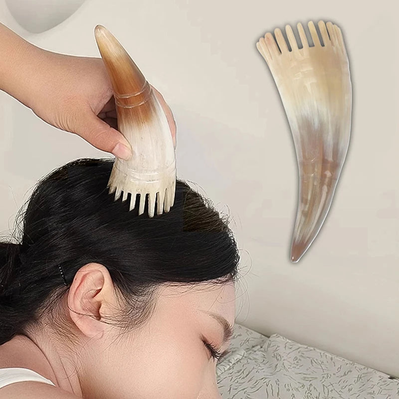 Hairdressing Tools Cow Horn Hair Scrubbing Combs Clean Scalp Head Qme