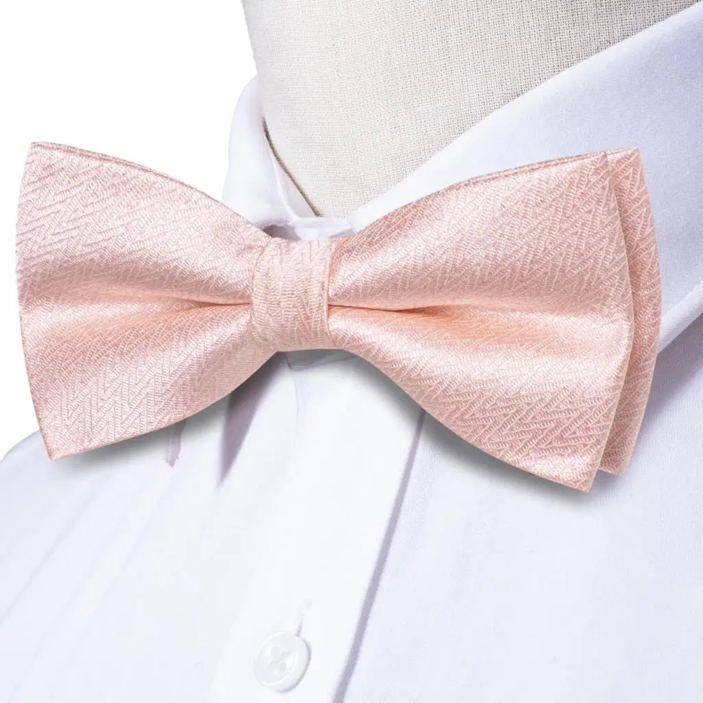 Peach Pink Salmon Rose Mens Bow Tie Pocket Square Cufflinks Pre-tied Qme