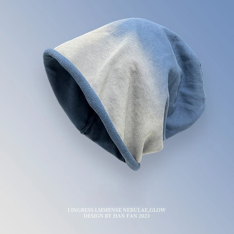 Gradient Stackable Hat Summer Breathable Cotton Beanie Korean Viral Qme Blue