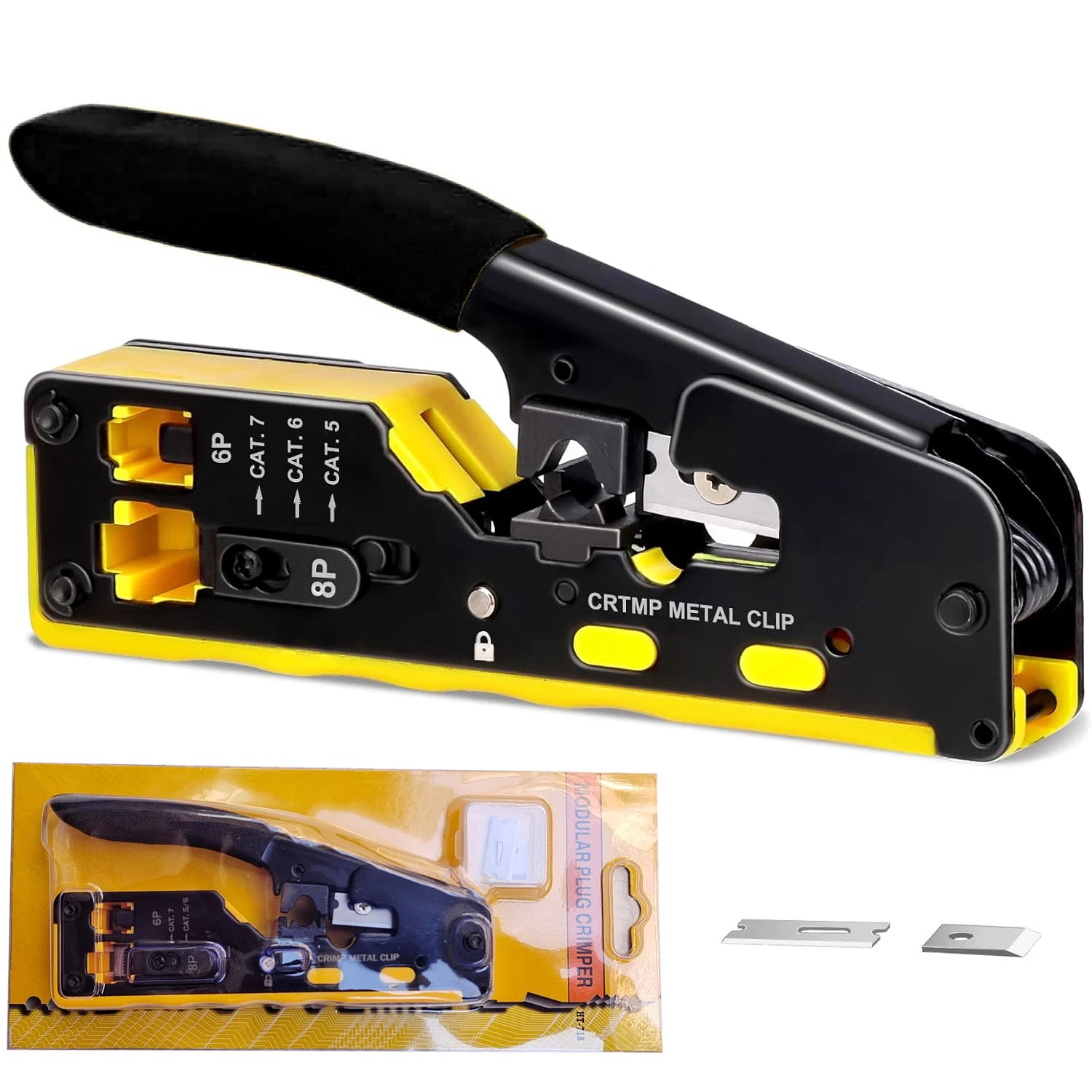 RJ45 Pass Through Crimp Tool, RJ45 Cat5 Cat6 Cat7 Crimping Tool, RJ11 Crimping Tool, Ethernet Network Cable Crimper Stripper Qme