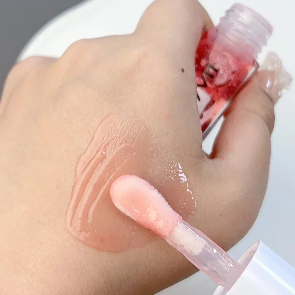 Strawberry Jelly Lip Oil Glossy Tint Glaze Lipstick Moisturize Liquid Fruit Jam Lip Beauty Treatment Transparent Hydrating Balm Qme