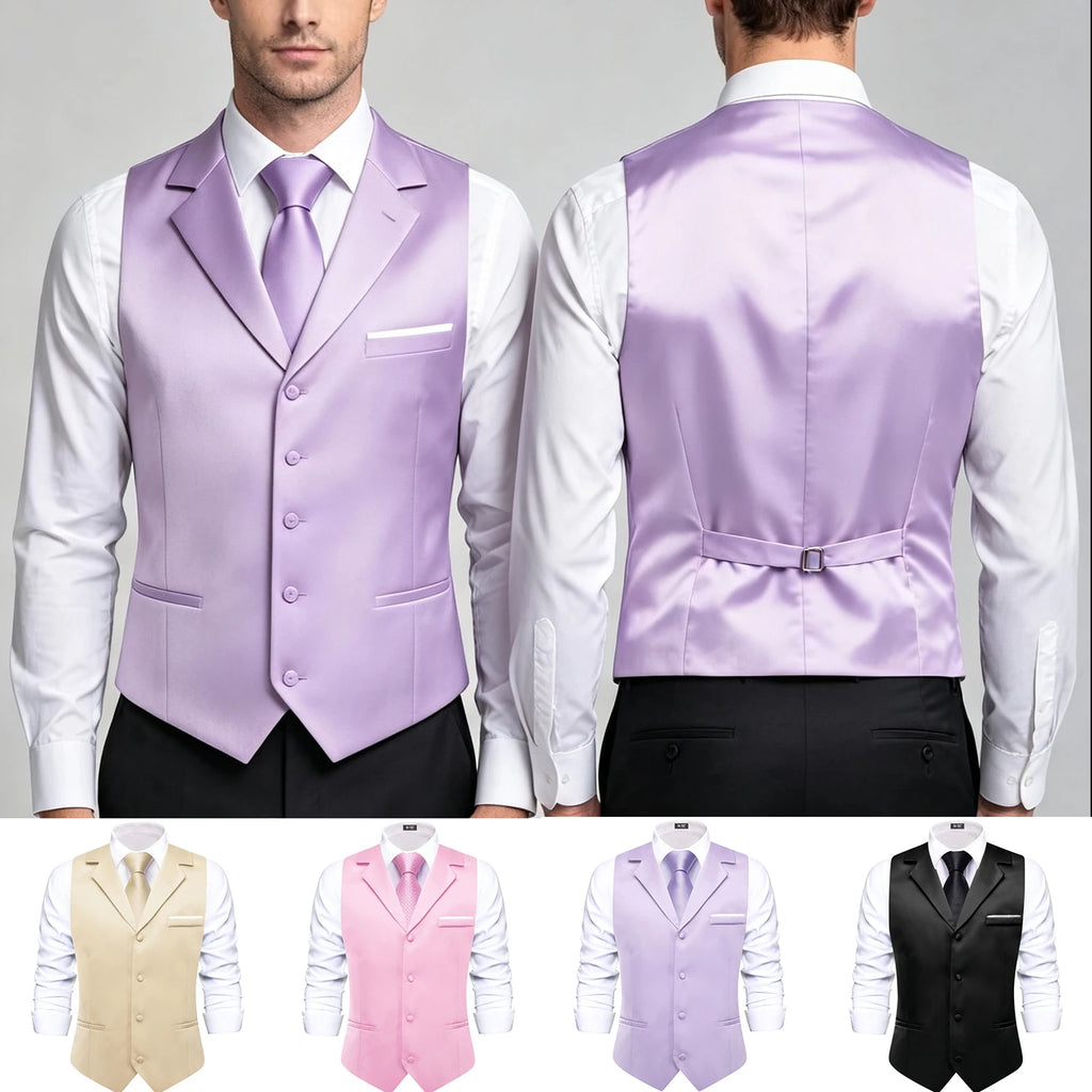 Lapel Vest with Tie Handkerchief Cufflinks Apricot Sleeveless Daily Formal Waistcoat Lilac Pink Beige Salmon Wedding Business Qme