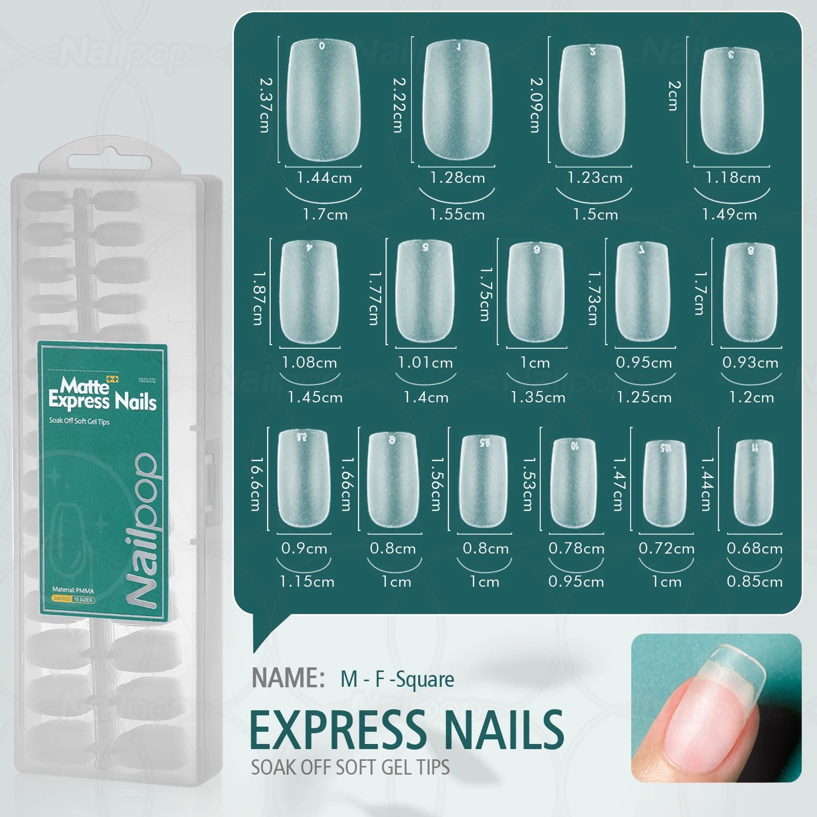 Nailpop Soft Matte False Nail Tips No File Required Durable Premium Qme M-Square-F