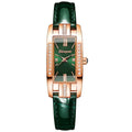 Small Rectangle Crystal Ladies Watch Rose Gold Roman Dial Glossy Leather Strap Women Elegant Dress Quartz Wristwatch Qme Coffee