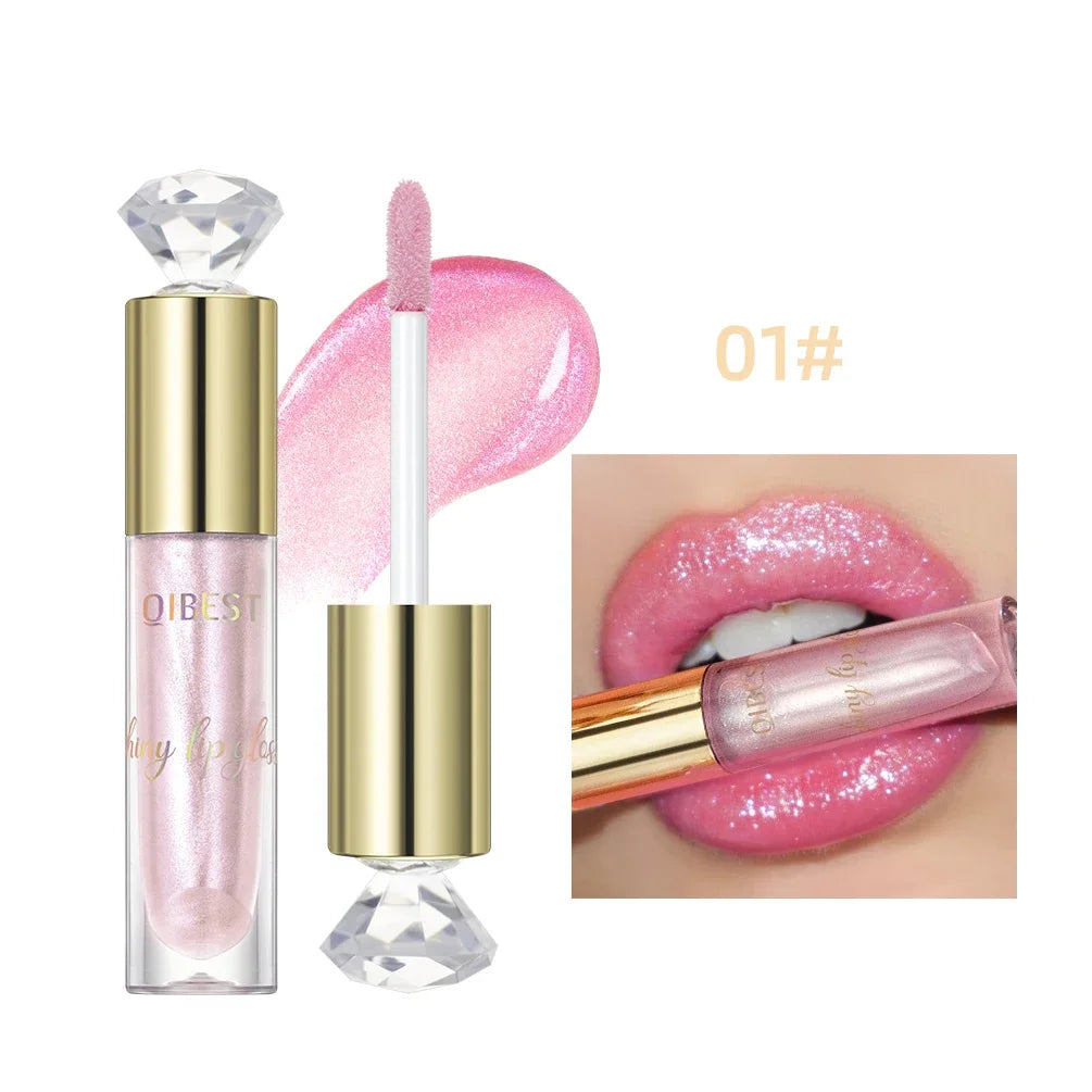 QIBEST Glitter Metallic Lip Glaze Shiny Long Lasting Shimmer Lip Gloss Moisturizing Liquid Lipstick Makeup Lip Tint For Women Qme 01