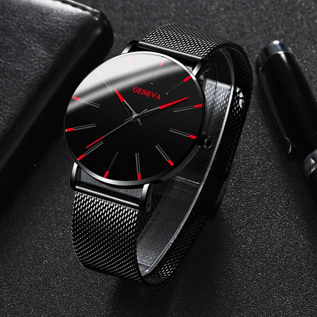 Men's Watch Blue Needle Mesh Strap Watch Geneva Fashion Business Men's Watch Watch Qme