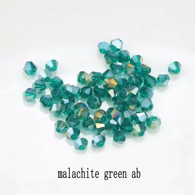 4mm Crystal Bicone Beads 100PCS Faceted Glass Beads Rainbow Loose Craft Beads for Bracelet Necklace Earring Keychain Making DIY Qme malachite green ab