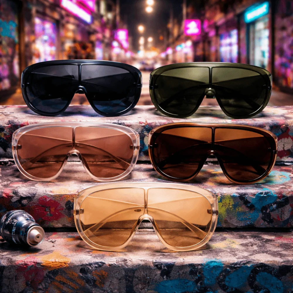 New Oversized Big Frame Sunglasses UV400 Protection Tea Color Square Sunglasses Vintage Punk Style Driving Shades Beach Qme