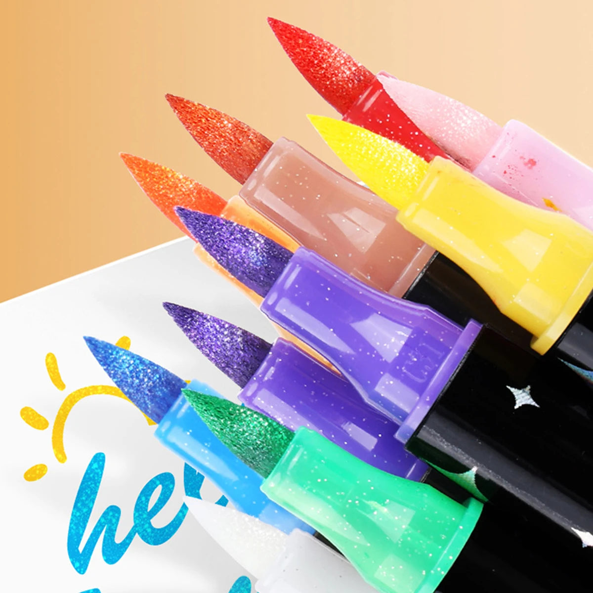 ArtShip Glitter Marker Pens, Double Brush Tips Highlighter Markers, for Painting, Ceramic, And Fabric, Water Based Non-Toxic Qme