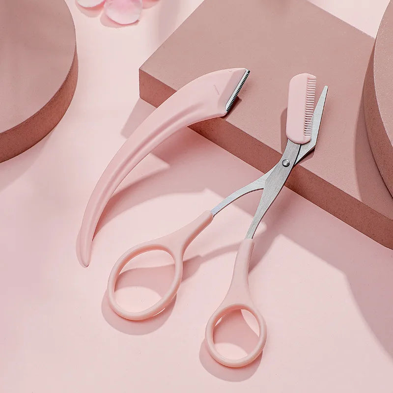 Ladies Eyebrow Trimmer Two-piece Comb Scissors Beginner Lazy Safety Qme