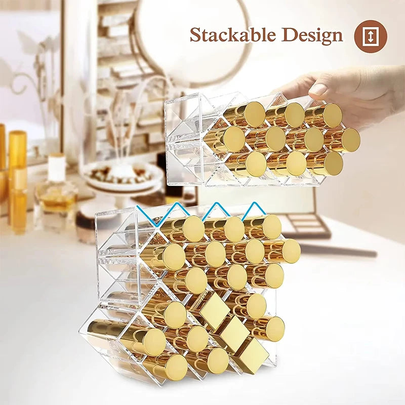 Clear Lipstick Storage Box Case Shelf Makeup Organizer 10 16 Grid Qme