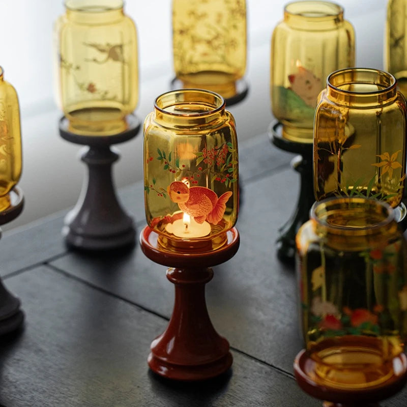 Chinese Glass Emerald Candlestick Atmosphere Lamp Aromatherapy Candle Qme