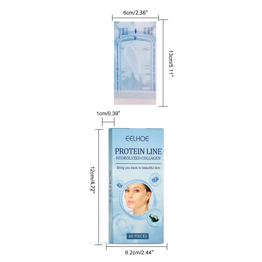 60Pcs Gold Protein Line Fade Wrinkle Firming Facial No Needle Absorbable Smoothing Hydrolyzed Collagen Thread Serum Qme