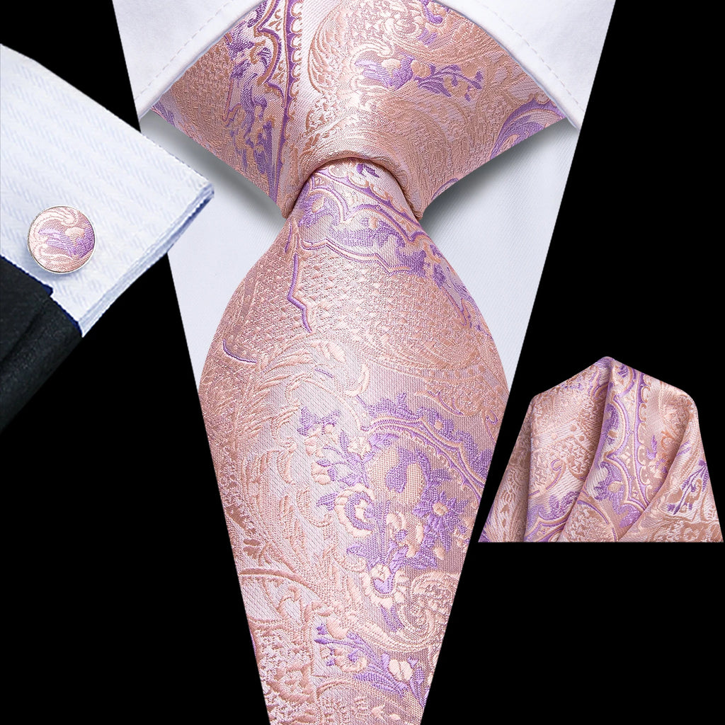 Hi-tie Floral Pink Purple Blue Men Elegant Necktie Handkerchief Qme