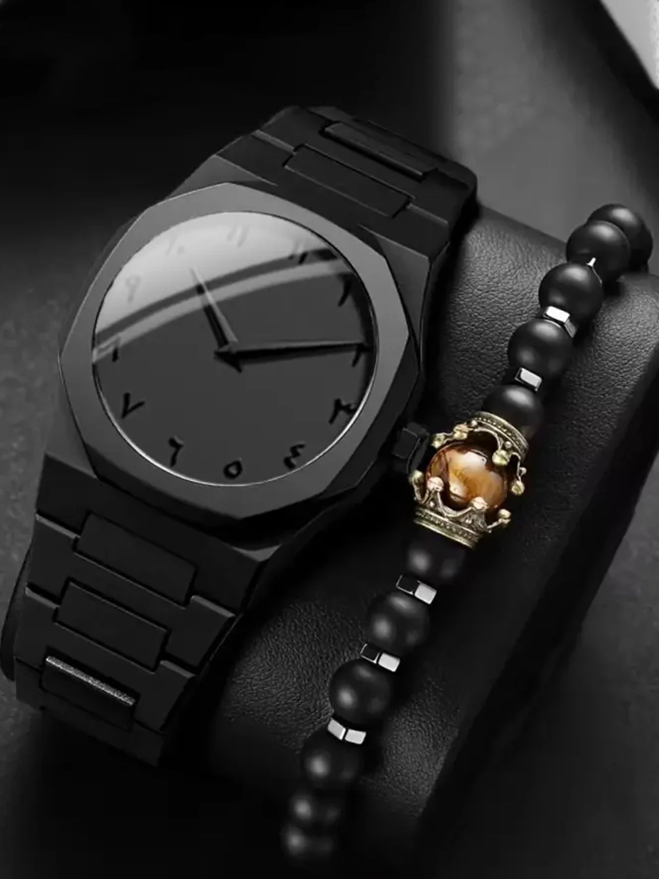 Men's watch plastic watch Arabic high-end quartz watch set Qme Rose