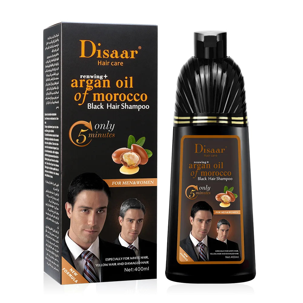 DISAAR 400ML Cover Grey Hair Morocco Argan Oil Care Fast Magic Black Hair Shampoo Dye Repair Damaged Improve Split Hair Rough Qme 400ml black DS5721