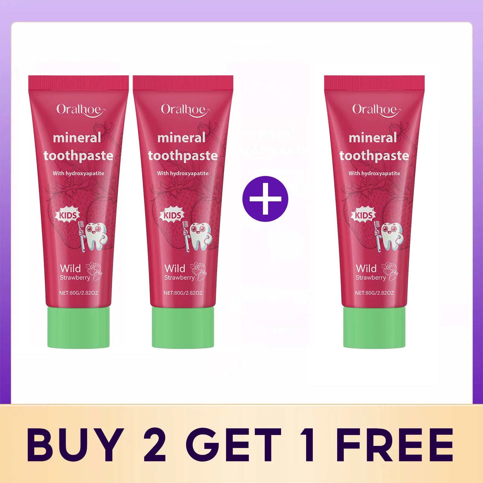 Oralhoe Kids Toothpaste Clean Teeth Whitening Night Teeth Protection Strawberry Flavor Mineral Toothpaste with Hydroxyapatite Qme Buy 2 get 1 free