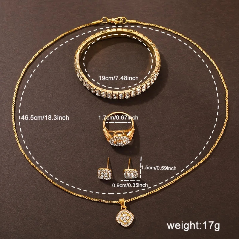 6pcs/set Women's Watch Luxury Rhinestone Quartz Watch Hiphop Fashion Analog Wrist Watch & Jewelry Set, Gift For Mom Her Qme