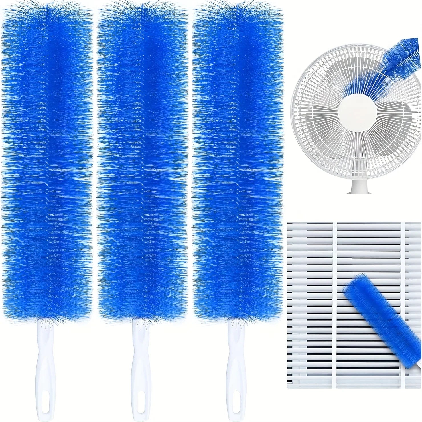 1pc Long Multi-Functional Fan Cleaning Brushes - Durable, Flexible, Reusable & Washable for Fans, Air Conditioners, Shutters Qme Blue