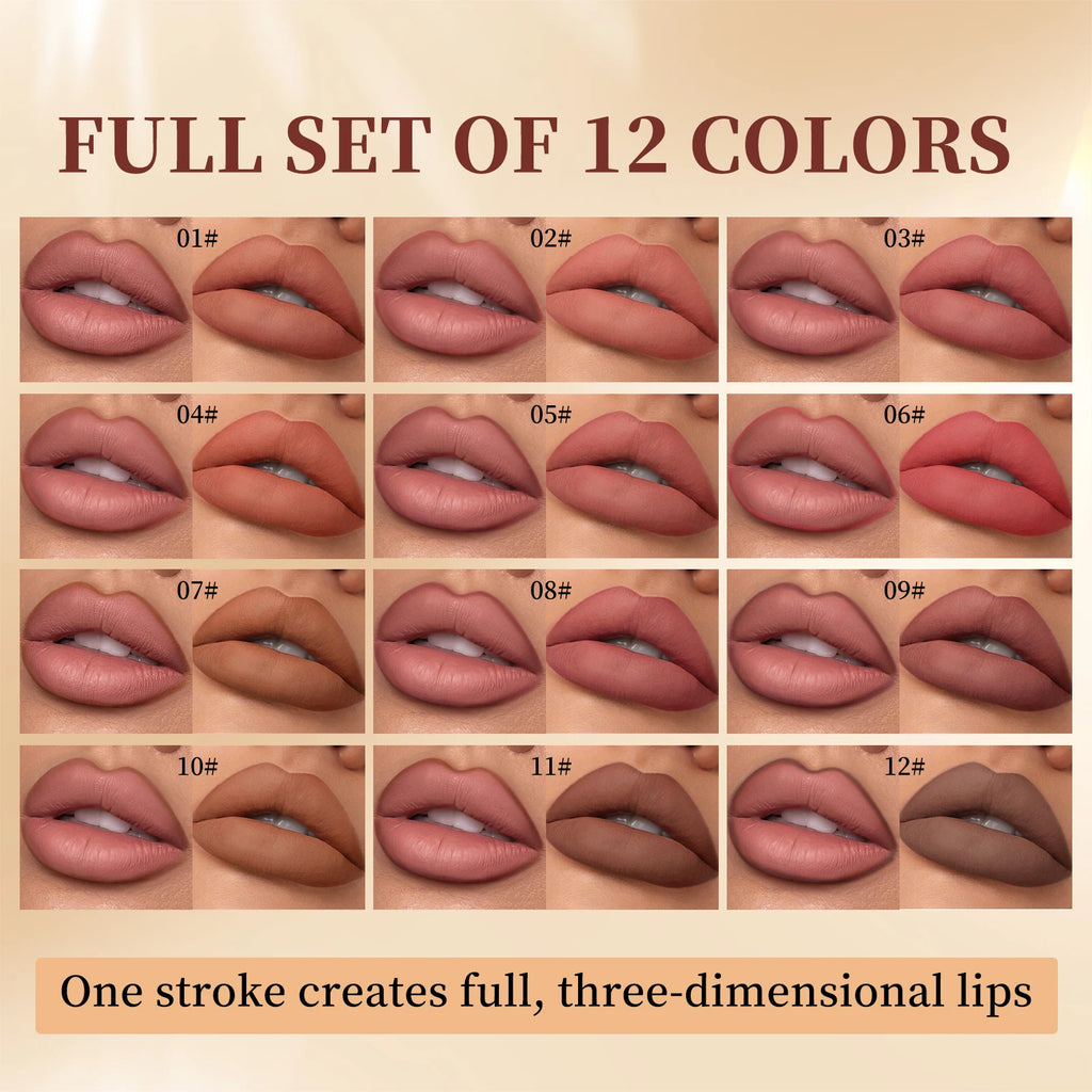 QIBEST 12 Colors Matte Lipstick Lipliner Pen Makeup Sets Waterproof Lasting Lip Liner Pencil Contour Lipstick Pen Lip Cosmetics Qme