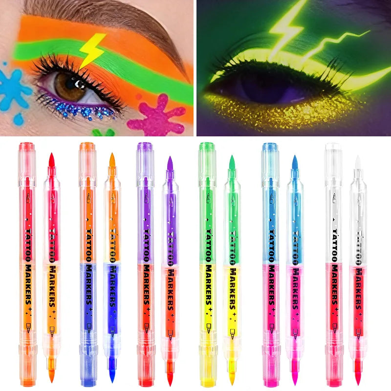 Dual Head Glow Dark UV Face Body Paint Pen DIY Luminous Makeup Marker Qme set