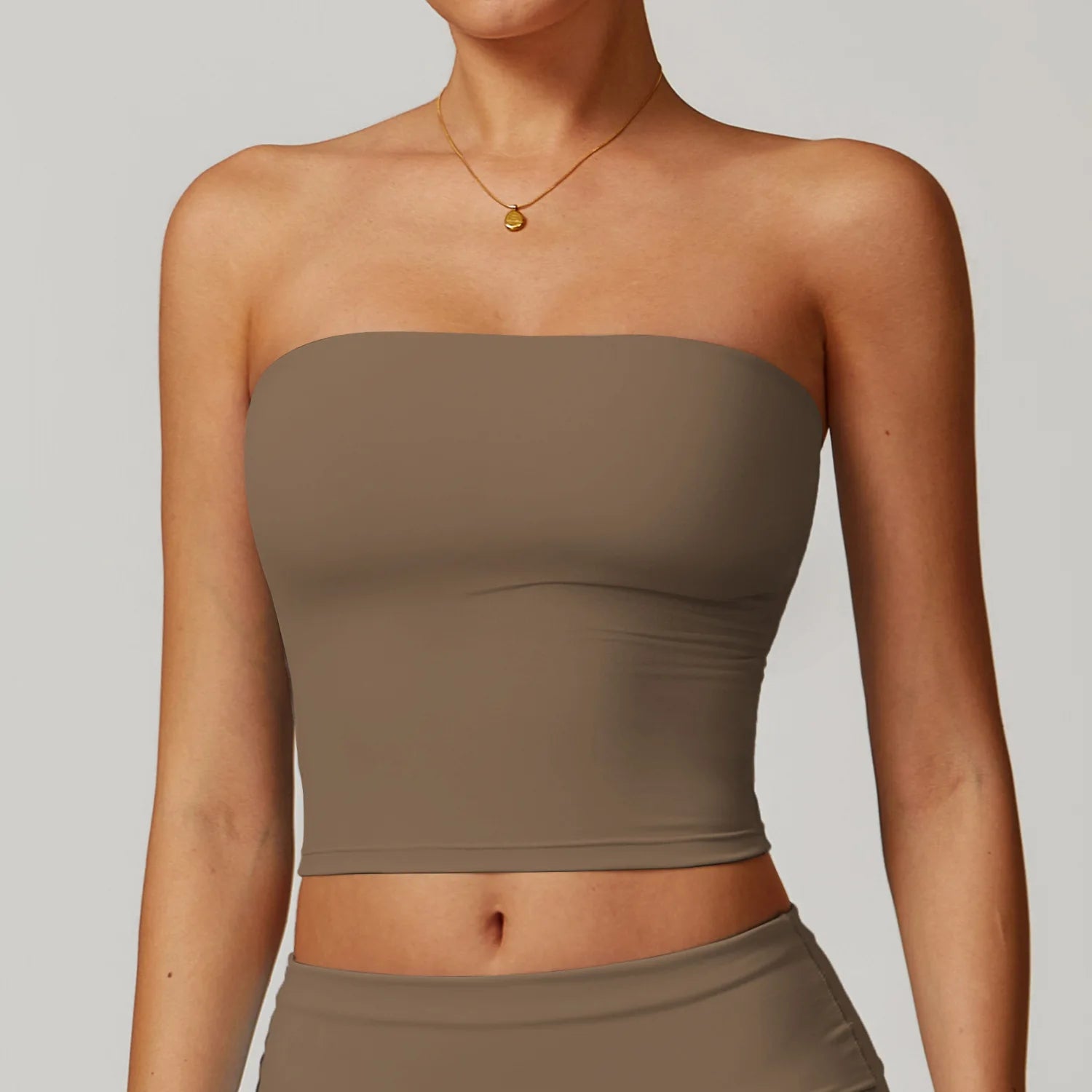 A Strapless Yoga Vest for Women Sexy Beautiful Back Sports Bra for Women's Underwear Gym Shock-absorbing Quick Drying Fit Top Qme Mocha Brown S
