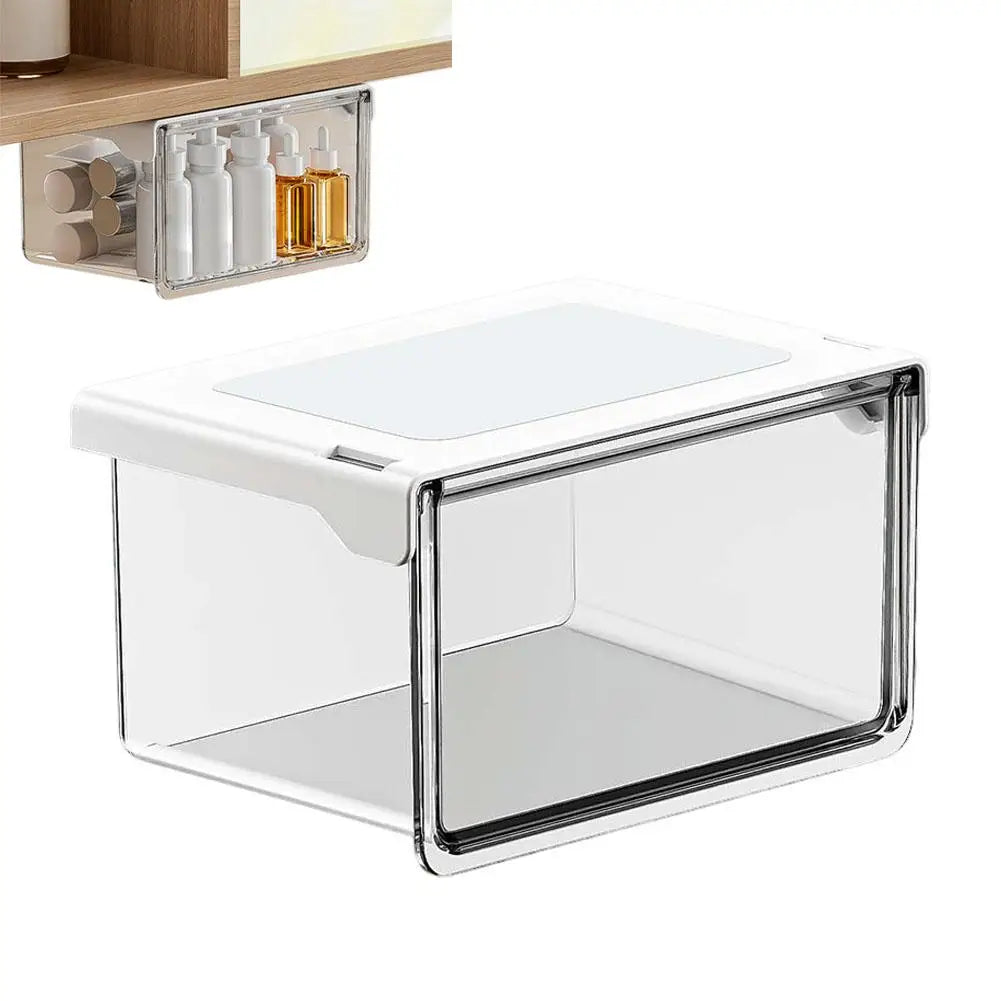 Plastic Drawer Style Storage Box Self Adhesive Large Capacity Makeup Storage Container Transparent Space Saving ﻿ Qme M