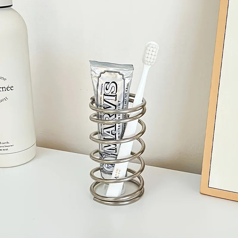 Wrought Iron Toothbrush Holder, Modern Circular Design, Floor Mount Bathroom Accessory, Dustproof Makeup Brush Qme