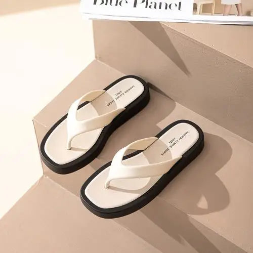 Classic Black/white Mixed Color Platform Flip Flops Women Thick Bottom Thong Slippers High Quality Leather Jandal Sandals Women Qme MB 36