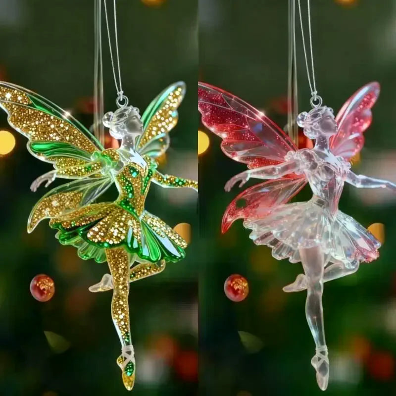 Sparkling 2D Acrylic Pendants Ballerina Simulation Christmas Tree Hangings Car Rearview Mirror Charm Decoration Ornaments Qme