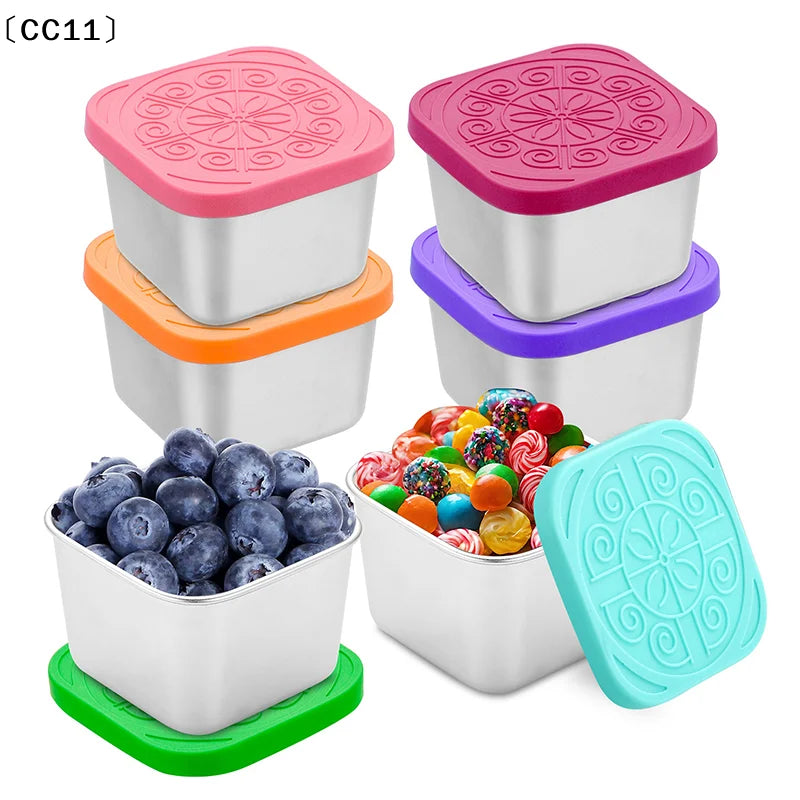 1 Stainless Steel Salad Box Snack Seasoning Container Silicone Lids Qme