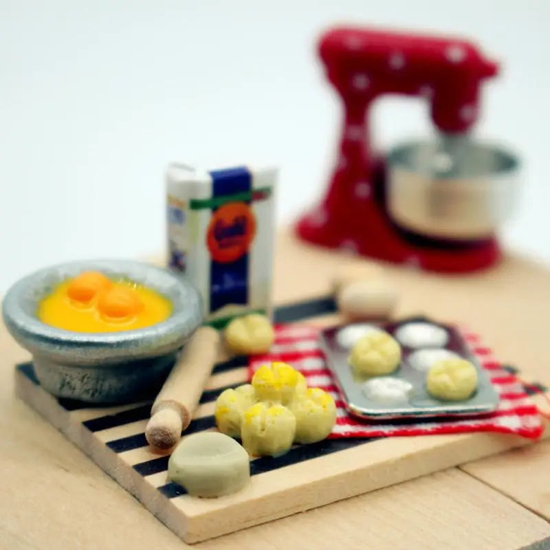 Dollhouse Food Toy Pastry Making Station Egg Milk Bread Cutting Board Qme